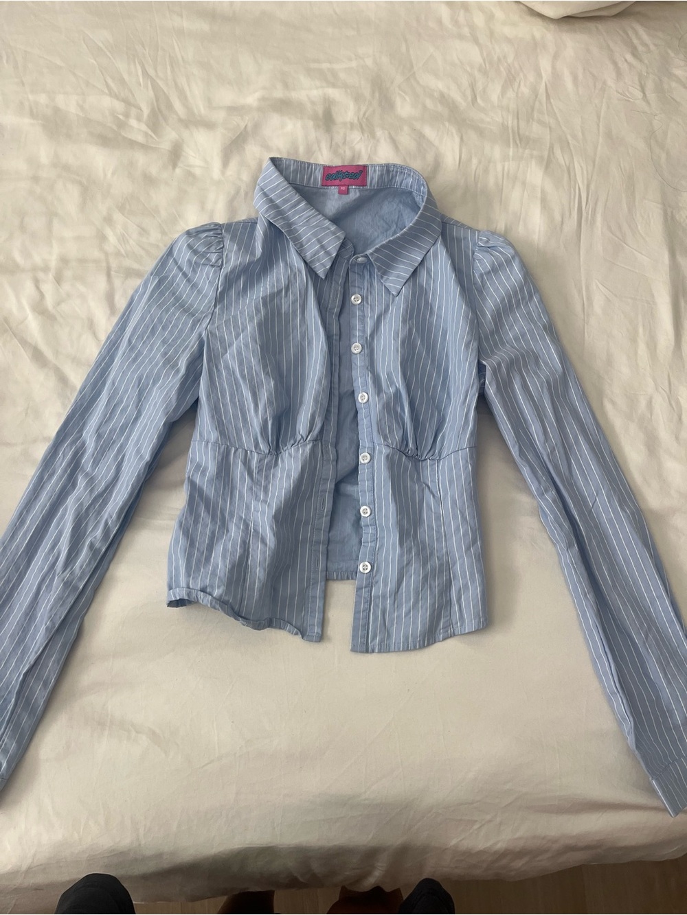 Edikted Light Blue & White Pinstripe Button-Down Shirt